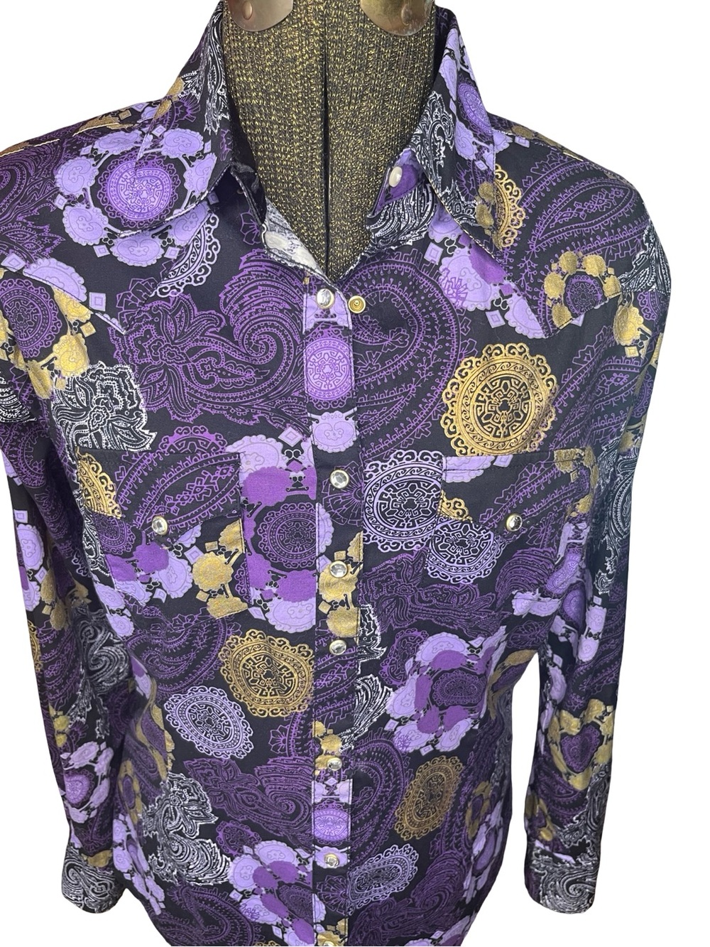 Vintage Y2K Wrangler Purple Paisley Western Snap Shirt | Size Small - Picture 4 of 13